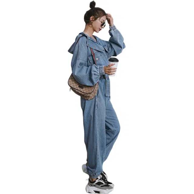 稻草人 独特设计感工装牛仔高级感连体裤 女款