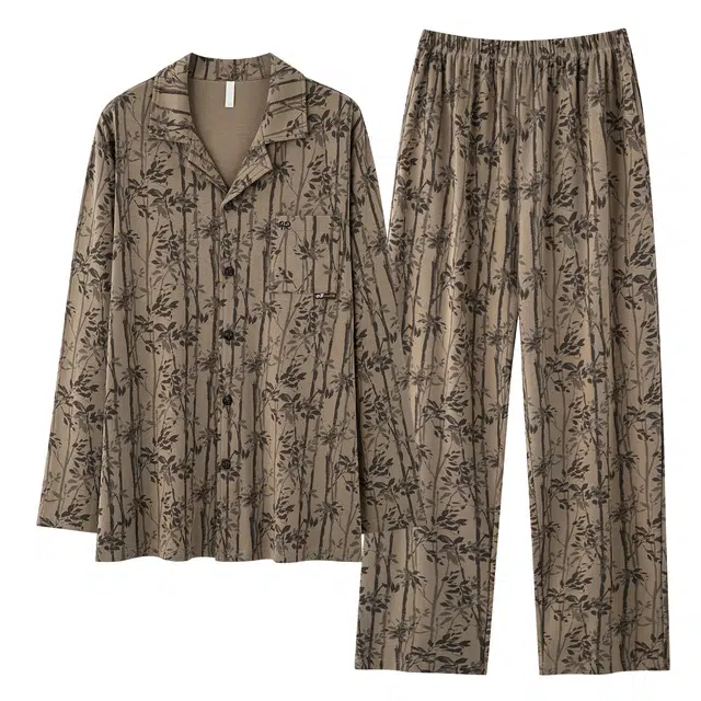 俏霓桐 春秋款时尚复古亲肤纯棉休闲高级感气质简约长袖长裤家居服可外穿睡衣套装 男款