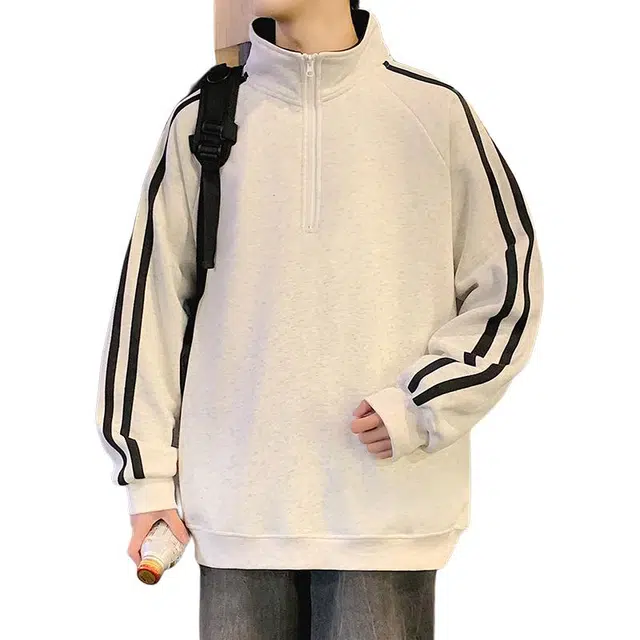 黑马漫画 美式复古条纹立领半拉链运动男秋季重磅卫衣 男女同款