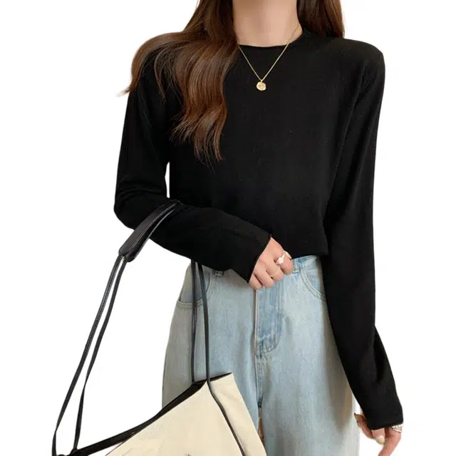 水中花 秋冬韩版百搭宽松纯色基础内搭打底长袖上衣针织衫 女款
