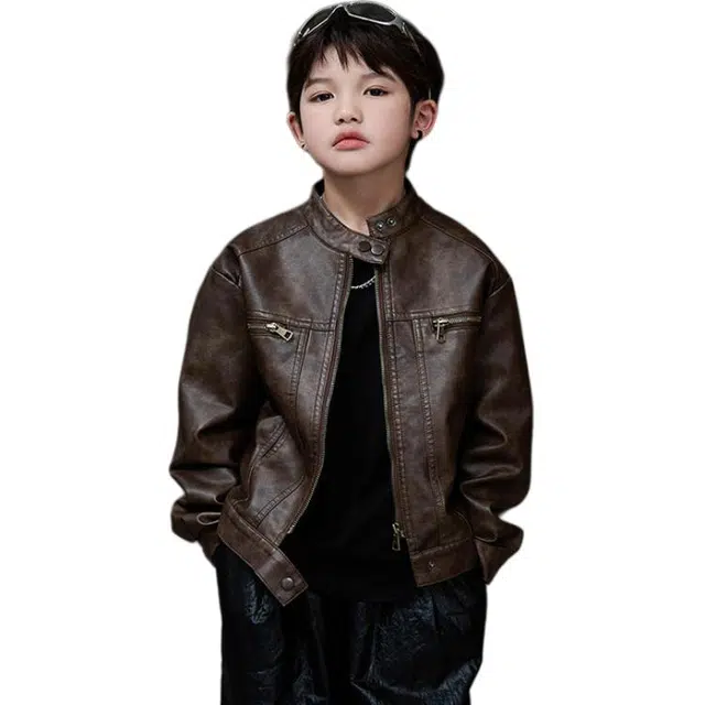 帕兰朵夹克 男童外套春款皮衣春装男孩儿童痞帅复古机车服童装 青少年