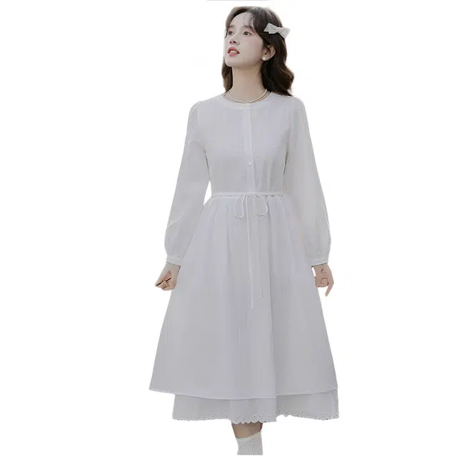 荟萃阁 月光设计感简约显瘦百搭裙子长袖连衣裙 女款