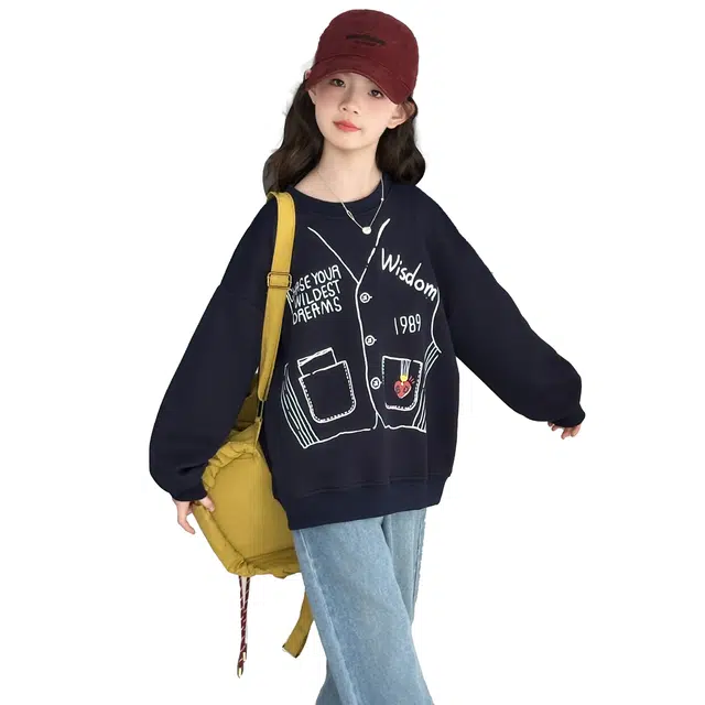 帕兰朵卫衣 儿童装女童上衣美式个性涂鸦风女中大童圆领长袖 青少年