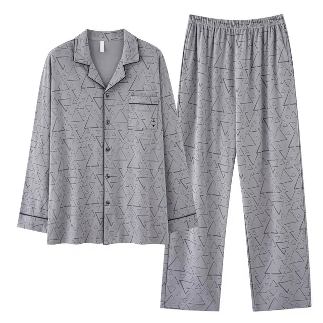 俏霓桐 春秋款简约设计亲肤纯棉休闲时尚气质高级感长袖长裤家居服可外穿睡衣套装 男款