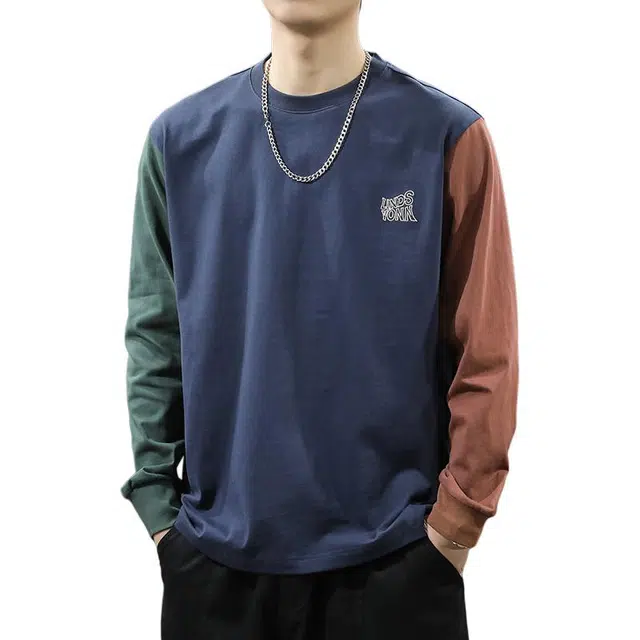 前进牛 美式休闲经典潮牌复古运动拼接圆领百搭卫衣 男女同款