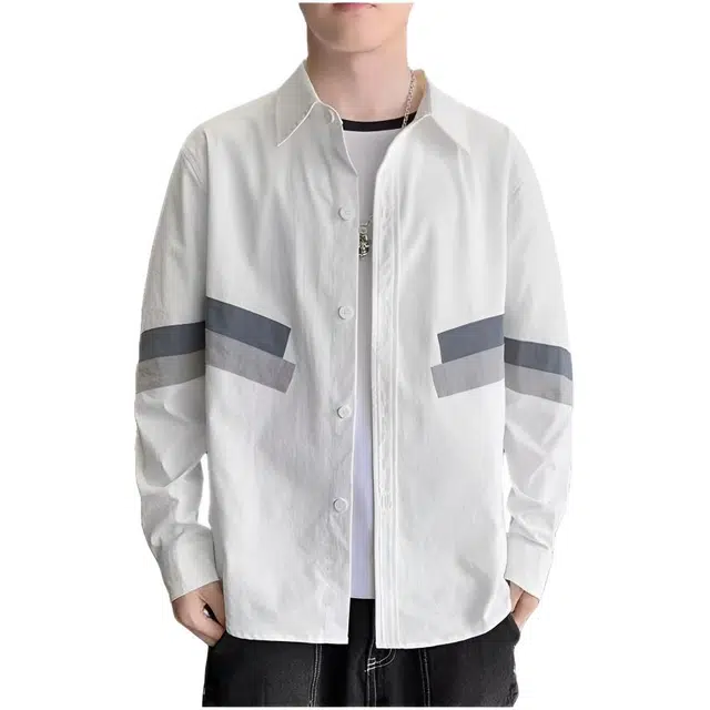 木木兔 日系清新拼接条纹长袖百搭休闲宽松纯棉衬衫 男女同款