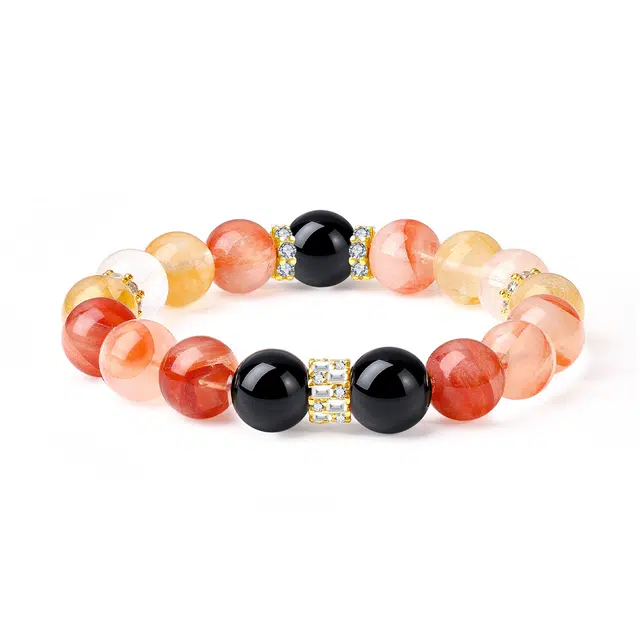 老庙 招财纳福 甜美糖果色搭黑玛瑙微镶锆石手饰 小众轻奢时尚设计感#好运天然 多色水晶 手串 女款