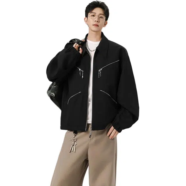 佐菲利 美式复古翻领宽松休闲外套设计感小众工装开衫上衣夹克 男女同款