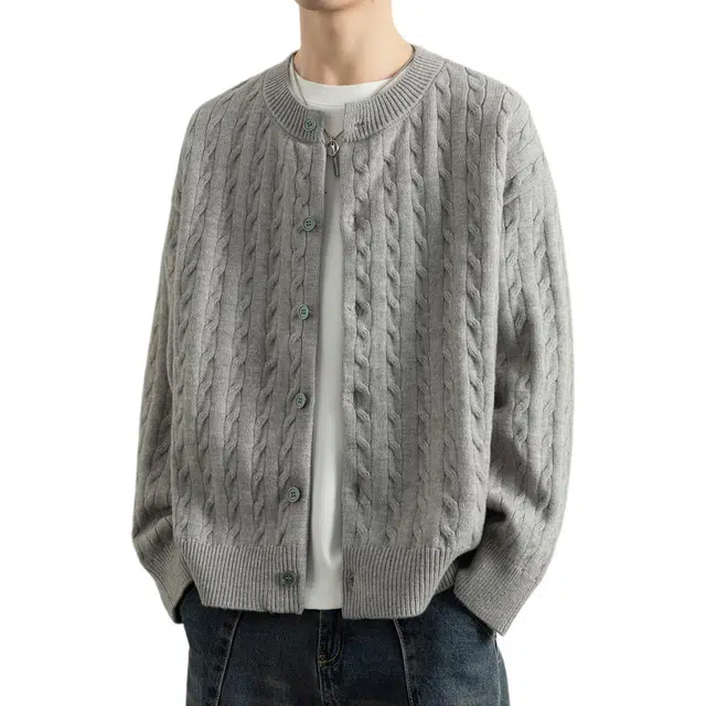 北欧攻略 高级感慵懒风氛围感麻花毛衣纽扣开衫外套外穿内搭叠穿痞帅休闲通勤百搭显瘦长袖针织衫 男女同款