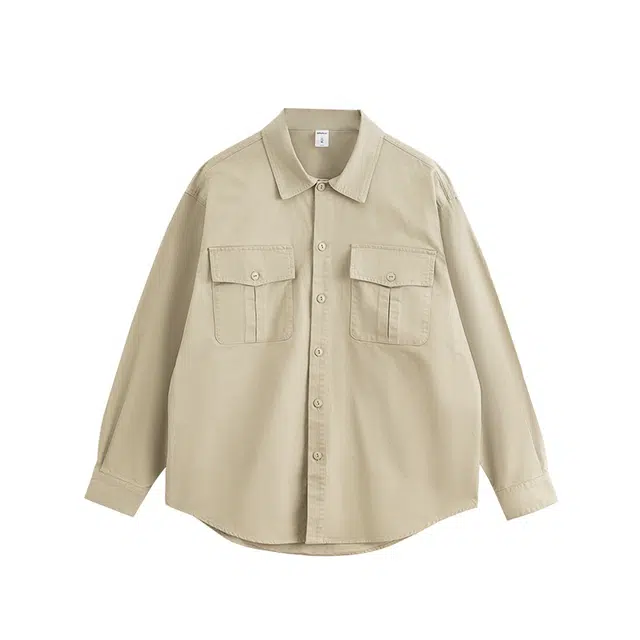 艾梵斯贝 美式复古潮流纯棉简约工装设计款日常通勤百搭高级感户外休闲商务时尚质感翻领长袖衬衣衬衫 男款