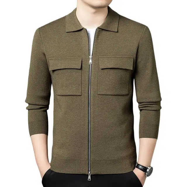 太子龍 时尚休闲翻领外搭含羊毛拉链开衫上衣夹克外套 男款