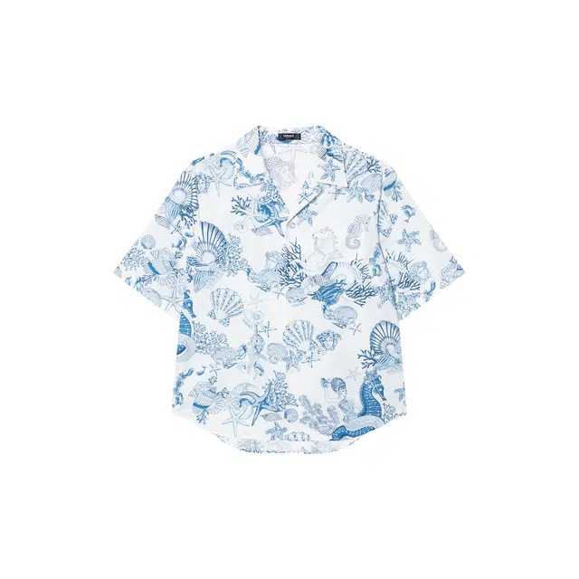 范思哲 珊瑚剧院棉质衬衫 男款 蓝白色