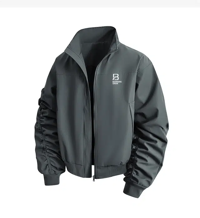 半空山 美式高街风长袖百搭廓形飞行服短款立领宽松休闲纯色运动工装外套夹克 男女同款