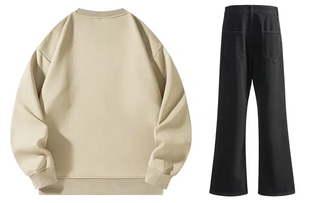 八哥 美式高街纯色字母宽松百搭通勤圆领套头水洗做旧废土风阔腿休闲运动套装 男女同款