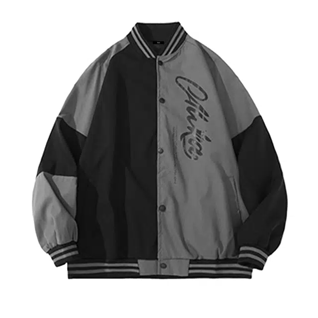 棉基因  日系复古撞色拼接薄款美式立体字母飞行员夹克外套宽松百搭棒球服 男女同款