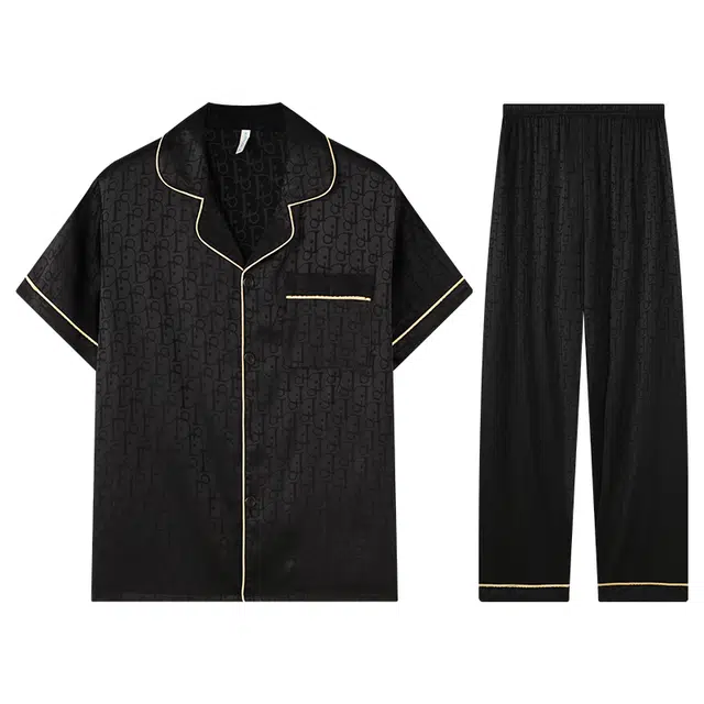 兰缪 男士夏天冰丝凉感个性休闲宽松开衫短袖长裤可外穿居家服 睡衣套装 男款