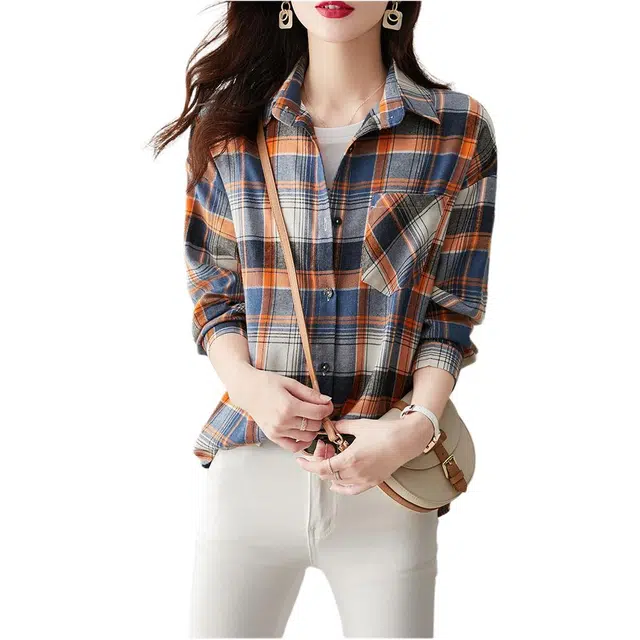 缪斯的诱惑 优质春季气质格纹设计休闲上衣翻领时尚通勤女式女衬衫 女款