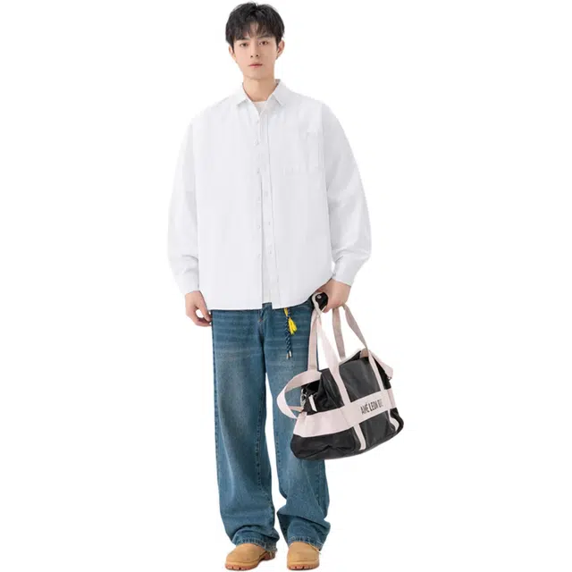 瑞梵帝斯 纯色复古简约衬衣宽松百搭休闲长袖上衣高克重纯棉面料质感扎实透气亲肤设计经典耐穿版型日常通勤衬衫 男款