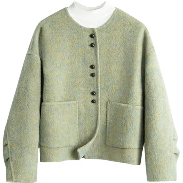 丝柏舍 双面呢气质绵羊毛宽松款圆领撞色单排扣短款落肩长袖截短外套 女款