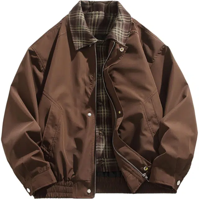 稻草人 美式复古格纹拼接假两件翻领飞行员外套男生春秋季潮牌痞帅宽松休闲百搭棒球服夹克 男女同款