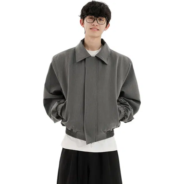 冈哉 经典复古老钱风拉链短款机车痞帅高街翻领袖口下摆松紧防风口袋个性潮流潮牌时尚日常通勤城市夹克 男女同款