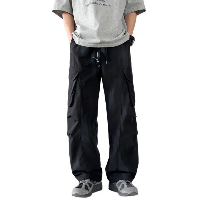 敦煌博物馆 新中式扎染泼墨涂鸦多口袋工装直筒阔腿松紧抽绳百搭运动通勤潮流休闲裤 男女同款