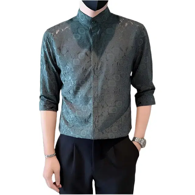 木木兔 美式夏季冰丝男大码衬衣宽松休闲中国风男装刺绣复古印花衬衫 男女同款