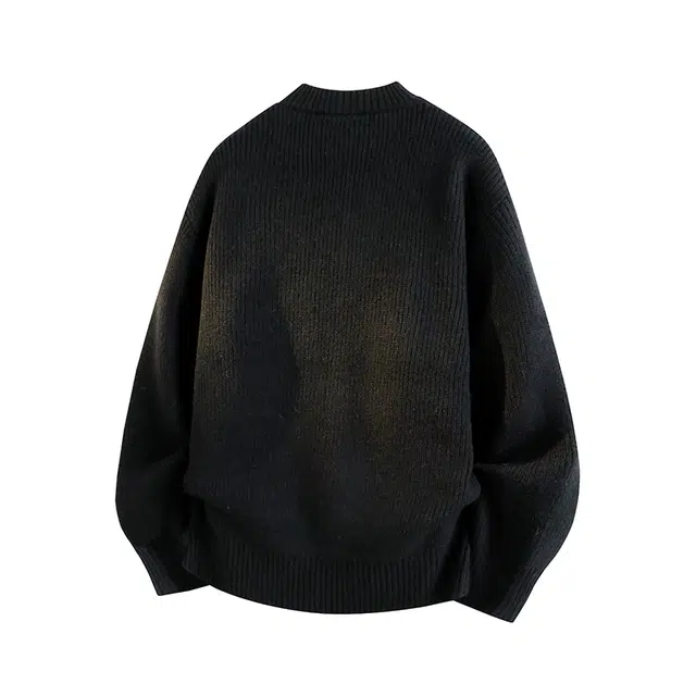 吾皇猫 学院风美式复古高街基础款长袖上衣慵懒风时尚贴布舒适透气春秋针织外套潮流简约百搭冬季休闲开衫毛衣 男女同款