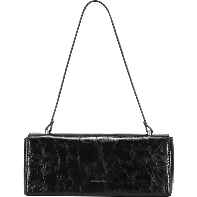 妙迪 早秋人气款秋冬复古时尚潮流简约百搭真皮腋下法棍包 牛皮革 单肩包 常规 女款 墨染黑