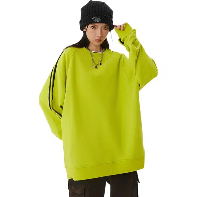 欧迪芬 潮牌简约圆领春秋季青少年条纹百搭长袖套头衫卫衣 男女同款