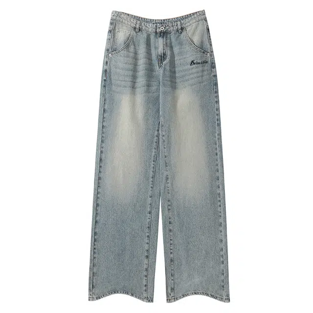 普鲁士多特蒙德 美式高街潮牌舒适宽松长裤复古简约印花设计日常通勤百搭休闲牛仔裤 男女同款