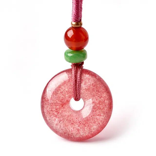 灵菲 精品级平安扣 新中式国风百搭转运招正缘好事发生福运吉祥 #好运 草莓晶 吊坠 女款