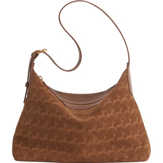 妙迪 早秋人气款冬季双面可背时尚潮流百搭托特包麂皮植鞣头层 牛皮革 单肩包 常规 女款 焦糖棕