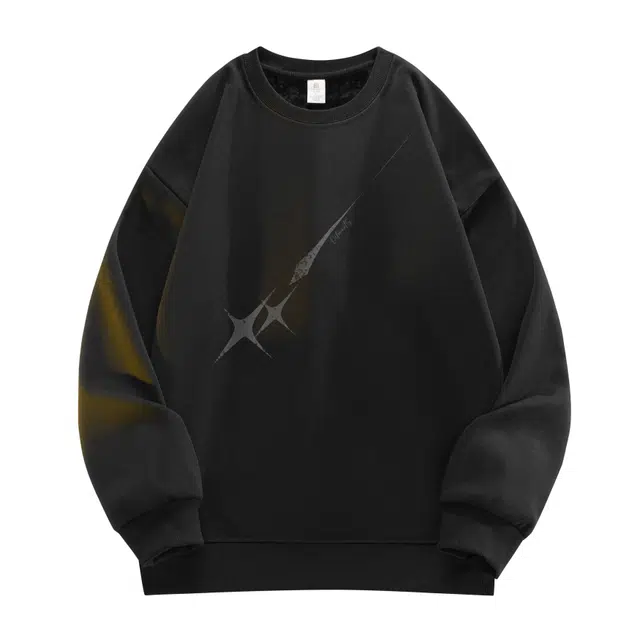 海底小纵队 美式墨点流星星艺术品牌字母印花宽松休闲舒适纯棉日常通勤无性别落肩圆领套头卫衣 男女同款