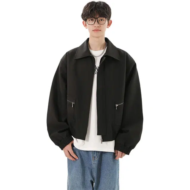 冈哉 美式复古工装经典简约风翻领袖口下摆松紧拉链口袋个性潮流潮牌时尚慵懒感日常通勤夹克 男女同款