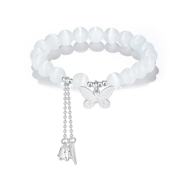 招财福蝶 七可 花梦莹蝶 在逃公主翩翩蝶舞蝴蝶甜美白月光温柔感铃兰花流苏小众纪念好运 琉璃 手串 女款