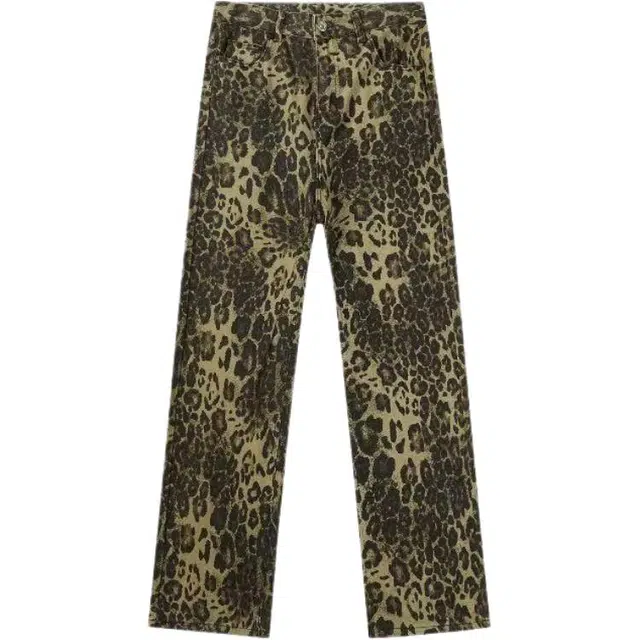 袋鼠 美式豹纹裤子男夏季薄款宽松直筒休闲长裤潮牌潮流复古高街阔腿裤牛仔裤 男女同款