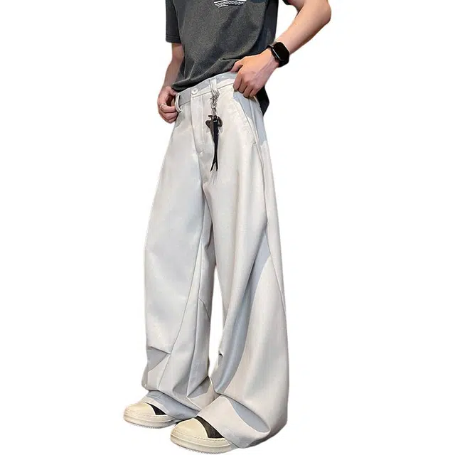 么宁 潮流时尚纯色阔腿裤褶皱感宽松舒适简约百搭垂感个性痞帅休闲裤 男女同款