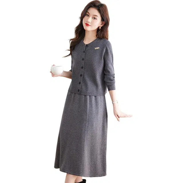 稻草人 简约百搭气质马甲背心裙针织套装 女款