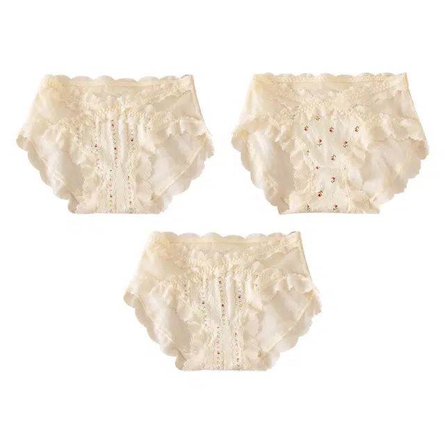 二三二三 日系甜美交叉蕾丝花边少女轻薄透气亲肤柔软舒适小碎花纯欲清新日常简约百搭短裤组合装三角内裤 女款