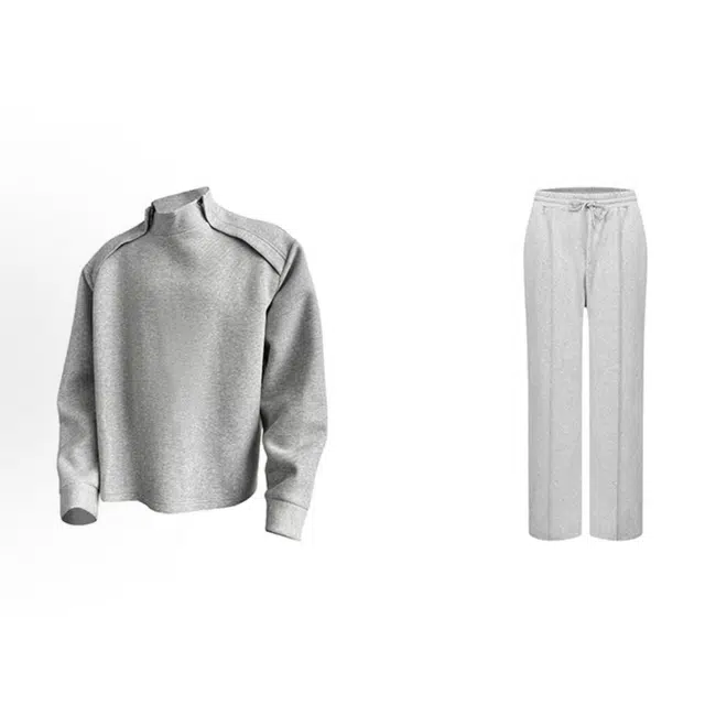 爱肯 美式复古半翻领重磅痞帅解构廓形潮流设计感痞帅宽松上衣中腰系带垂感阔腿长裤舒适柔软学生党户外日常通勤休闲运动套装 男女同款