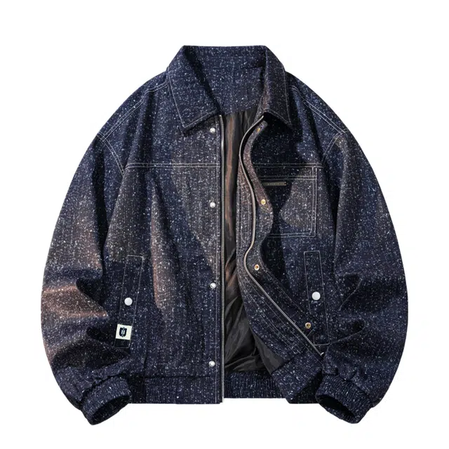 敦煌博物馆 美式复古满天星明线设计街头潮流织唛标工装翻领日常通勤百搭大码宽松舒适夹克外套 男女同款