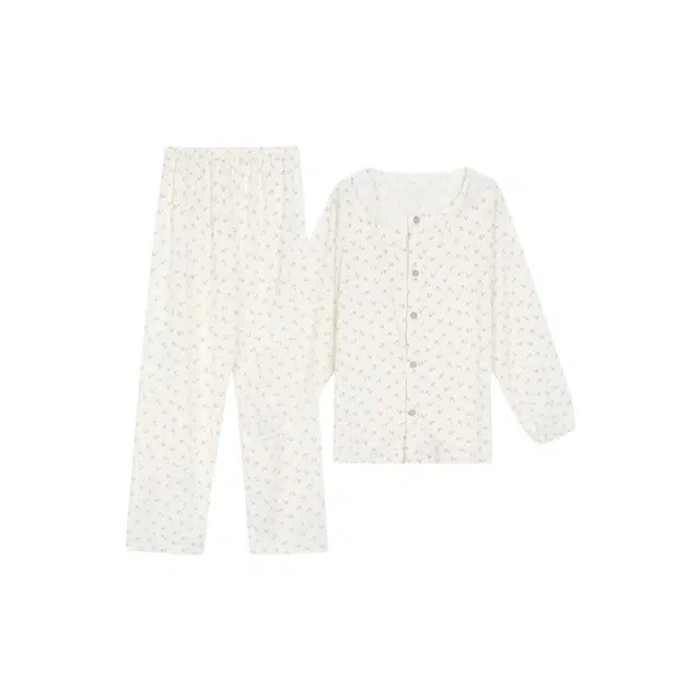 木清清 碎花保暖双层夹棉圆领花边长袖上衣长裤休闲套装 女款