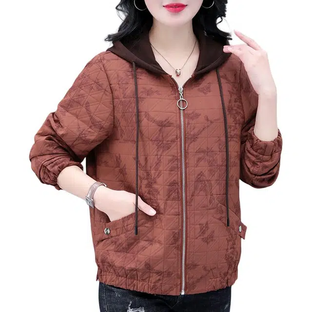 缪斯的诱惑 经典高品质秋冬舒适柔软时尚潮流复古满印口袋百搭简约设计拉链宽松休闲开衫外套运动户外防风长袖夹克软壳衣拼色连帽棒球服 女款