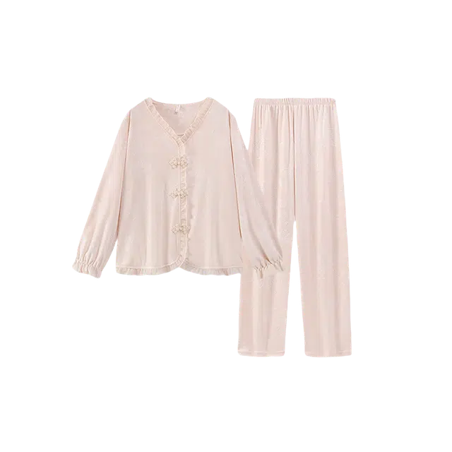 潞优野 轻盈保暖国风加绒加厚海岛绒外穿中式家居服秋冬睡衣套装 男款