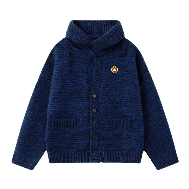 吾皇猫 学院风美式复古高街基础款长袖上衣慵懒风时尚胸针舒适透气春秋针织外套简约百搭冬季休闲连帽单排扣开衫毛衣 男女同款