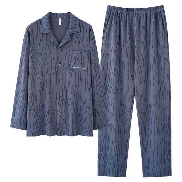 俏霓桐 春秋款时尚简约亲肤纯棉高级感宽松休闲长袖长裤家居服可外穿睡衣套装 男款