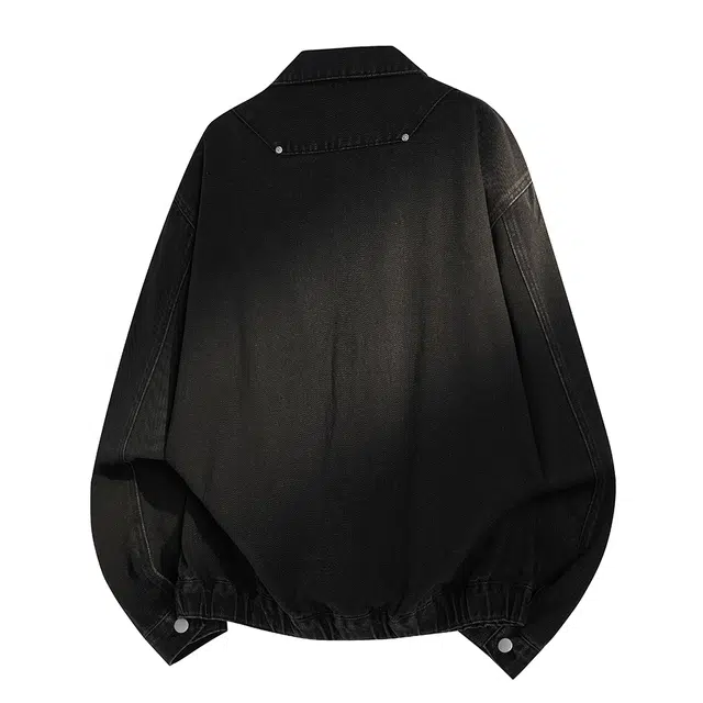 金贝勒 美式高街手绘仿毛巾绣卡通小标字母印花水洗做旧痞帅秋装上衣潮流单排扣翻领慵懒学院宽松休闲百搭牛仔外套 男女同款