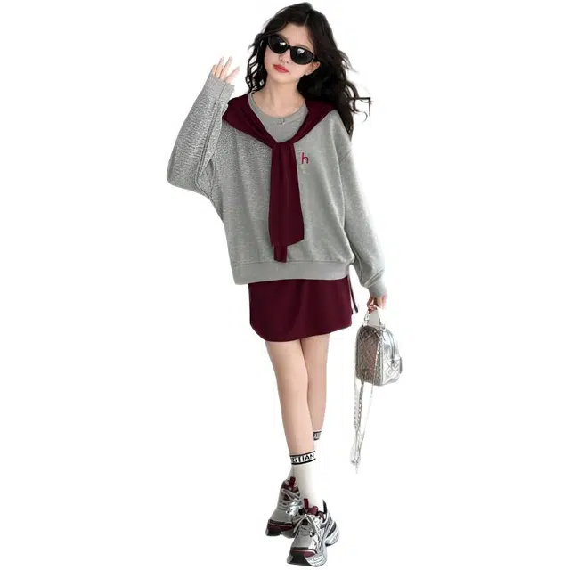 儿童款 木木兔裙装套装 髦洋气秋季女童裙子 大童 学院风甜美青春时尚三件套 柔软百搭潮流