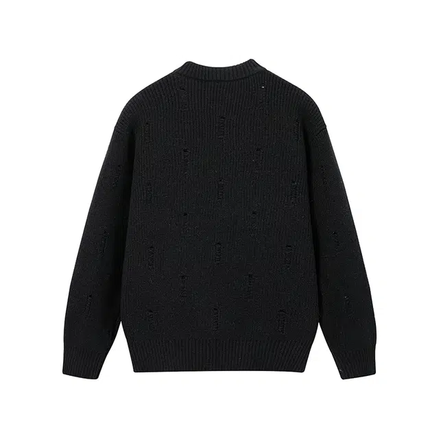 吾皇猫 学院风美式复古破洞乞丐设计高街基础款长袖上衣慵懒风时尚贴布舒适透气春秋针织外套潮流简约百搭冬季休闲开衫毛衣 男女同款